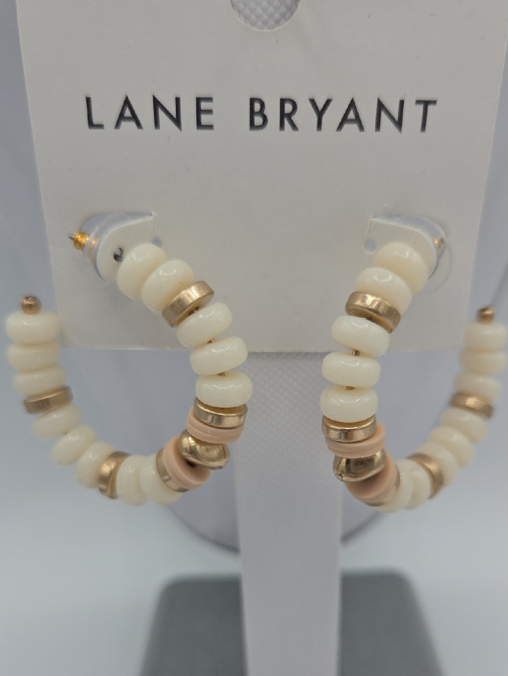 5 for $25! Lane Bryant Cream Gold Tone Beaded Hoop Earrings